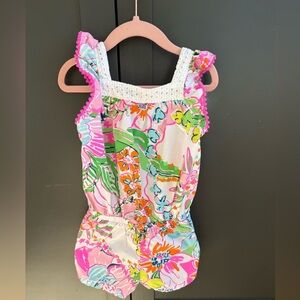 Lilly Pulitzer Girls Floral Pink Green Blue One-Piece Romper